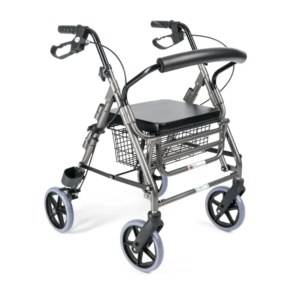 Podpórka czterokołowa aluminiowa z podparciem na nogi